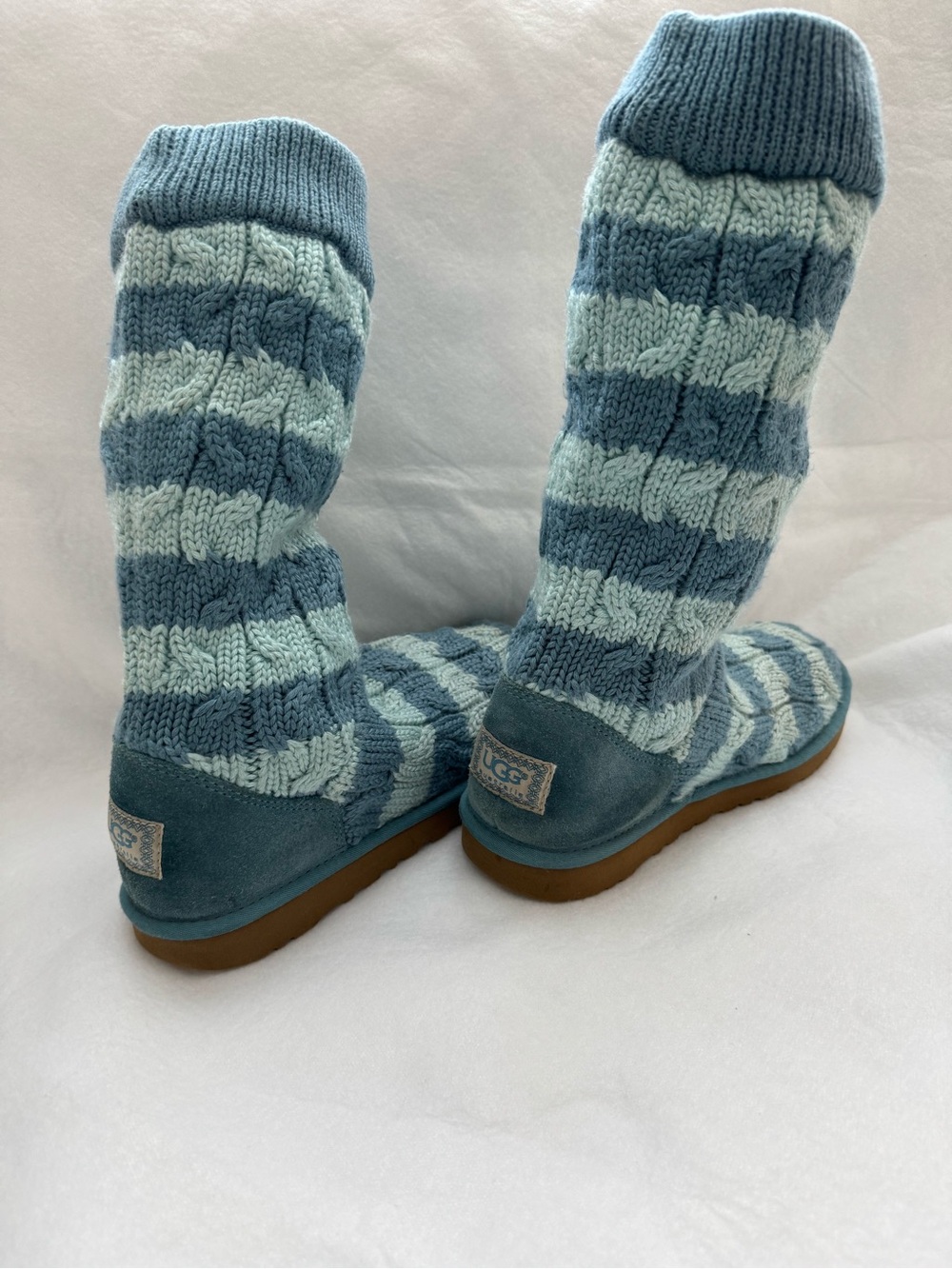 UGG Y2K Classic Tall Stripe Cable Knit Boots Teal and Blue Size 9 GC - Picture 4 of 9